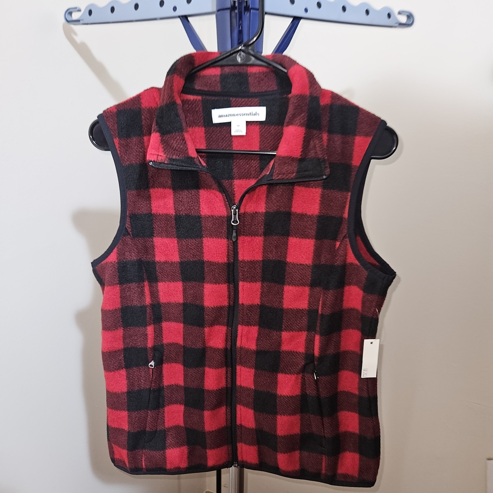 Amazon Essentials Red and Black Plaid Vest